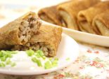 Блины с мясом и рисом. Кулинарный рецепт приготовления фаршированных блинов с мясом и рисом.