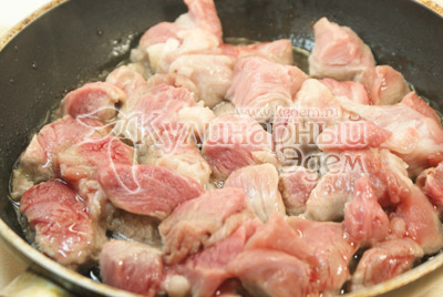 Мясо порезать кусочками и обжарить на подсолнечном масле до готовности