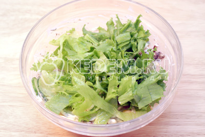 Перед подачей добавить порезанный или порванный салатный лист