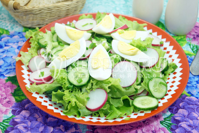Салат с редисом, огурцом и яйцом «Лето»