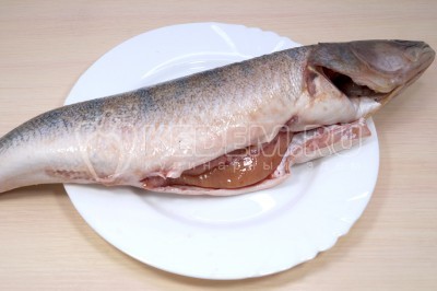 Чтобы приготовить рыбу под маринадом, нужно судака хорошо промыть, выпотрошить и очистить.