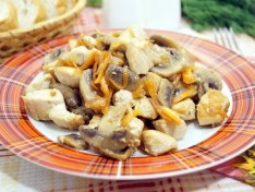 Куриная грудка с грибами на сковороде