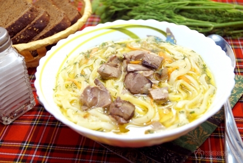 Лапша с куриной печенью