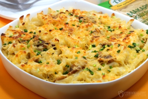 Макаронная запеканка с грибами