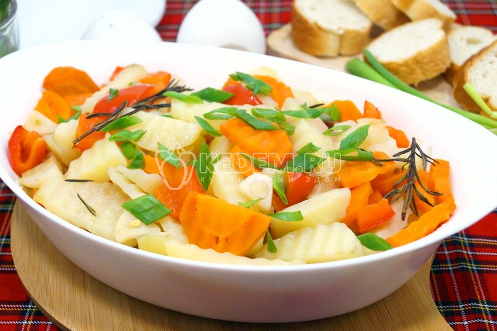 Овощи запеченные с постным маслом в духовке